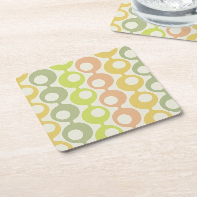 Mid Century Colourful Circles     Square Paper Coaster (Angled)