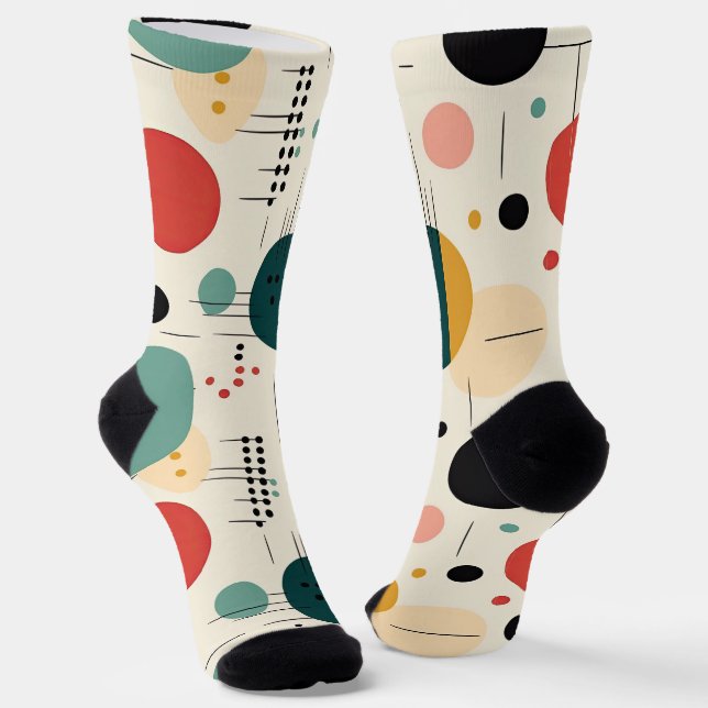 Mid century colourful geometric pattern socks (Angled)