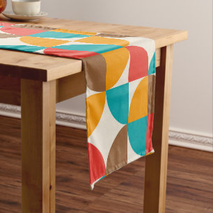 Mid Century Colourful Half Circles Pattern  Short Table Runner