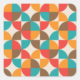 Mid Century Colourful Half Circles Pattern Square Sticker