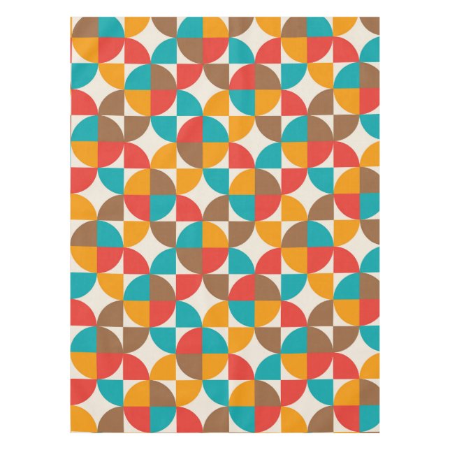 Mid Century Colourful Half Circles Pattern  Tablecloth (Front)