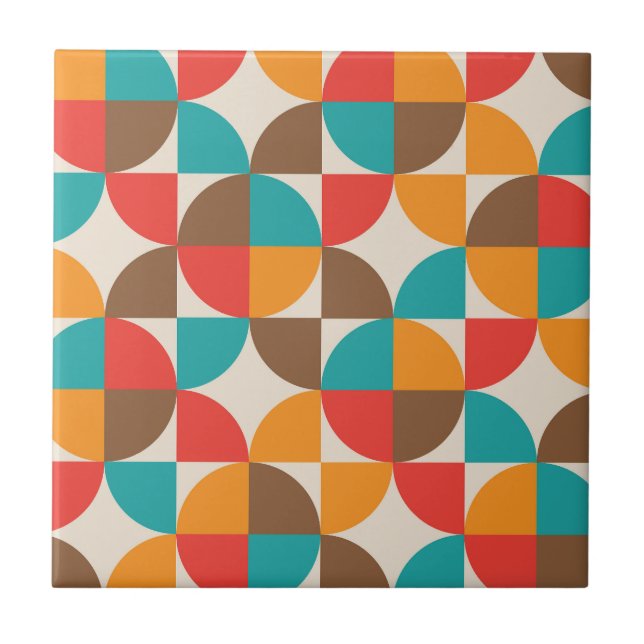 Mid Century Colourful Half Circles Pattern  Tile (Front)