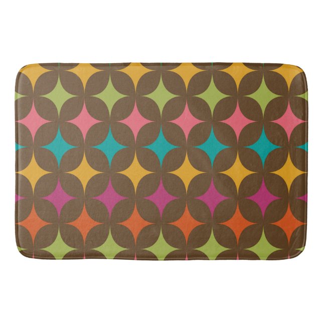 Mid Century Colourful Retro Starbursts Pattern  Bath Mat (Front)