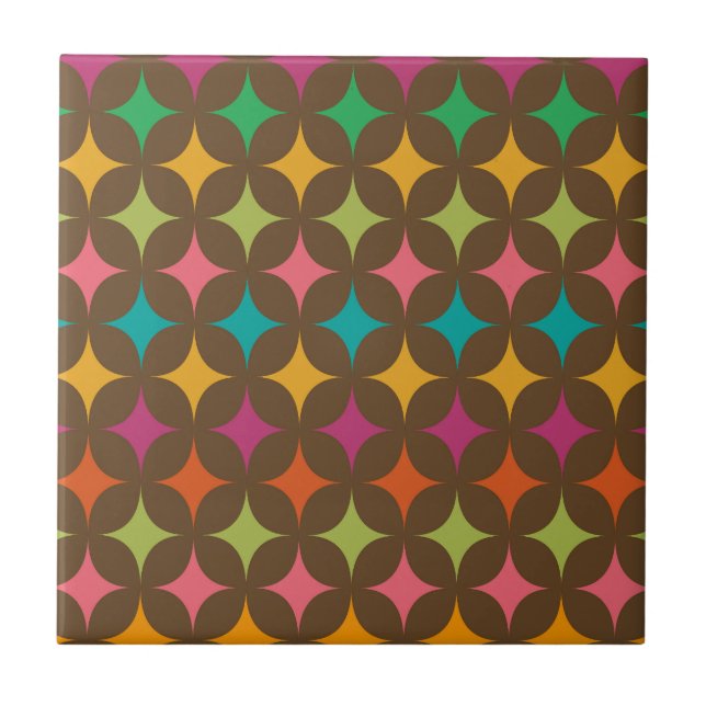 Mid Century Colourful Retro Starbursts Pattern  Tile (Front)