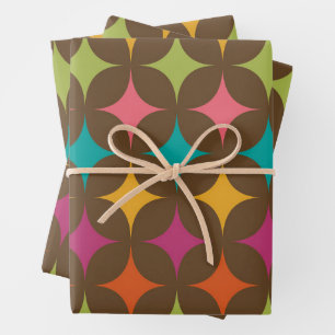 Mid Century Colourful Retro Starbursts Pattern  Wrapping Paper Sheet