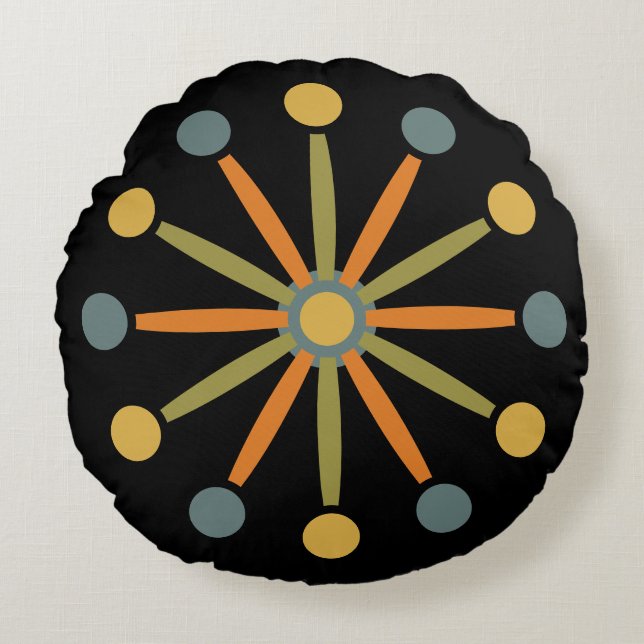 Mid Century Colourful Starburst Custom Colours SVG Round Cushion (Front)