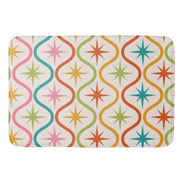 Mid Century Colourful  Starbursts On Ogee Pattern  Bath Mat (Front)