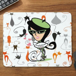 Mid Century Cool Cats Mouse Mat