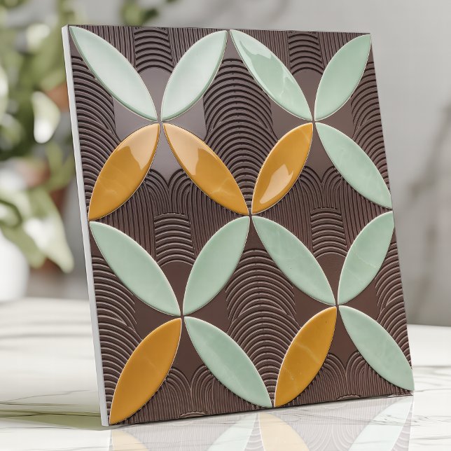 Mid-Century Crescent and Wave in Mint and Mustard Tile (Creator Uploaded)