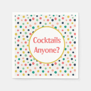 Mid Century Custom Cocktails Orange Gold Teal Dots Napkin