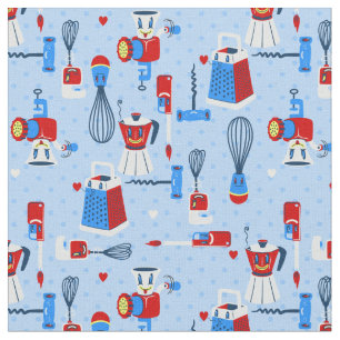 mid century cute kitchen cooking utensils retro fabric