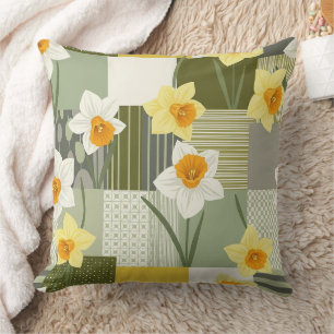 Mid-Century Daffodil Floral Pattern Cushion