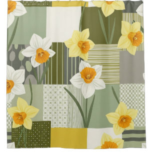 Mid-Century Daffodil Floral Pattern Shower Curtain