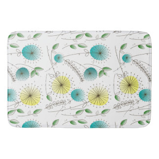 Mid-Century Dandelion Clocks Yellow and Blue Bath Mat