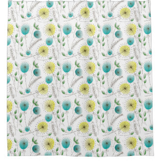 Mid-Century Dandelion Clocks Yellow and Blue Shower Curtain