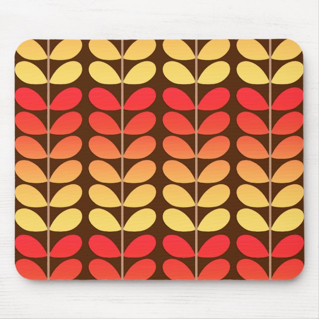 Mid Century Danish Leaves, Brown, Orange & Gold Mouse Mat (Front)