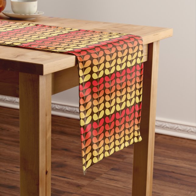 Mid Century Danish Leaves, Brown, Orange & Gold Short Table Runner (In Situ)