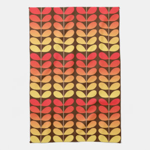 Mid Century Danish Leaves, Brown, Orange & Gold Tea Towel