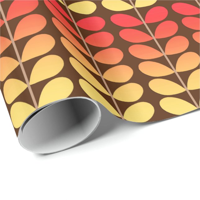 Mid Century Danish Leaves, Brown, Orange & Gold Wrapping Paper (Roll Corner)