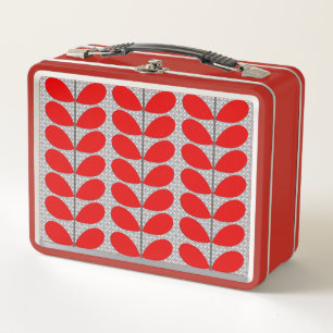Mid Century Danish Leaves, Deep Red & Grey / Grey  Metal Lunch Box
