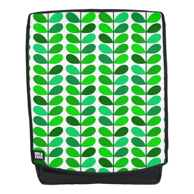 Mid Century Danish Leaves, Emerald and Lime Green Backpack (Front)