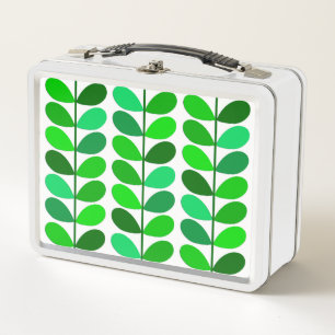 Mid Century Danish Leaves, Emerald and Lime Green  Metal Lunch Box