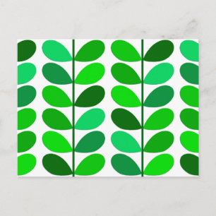 Mid Century Danish Leaves, Emerald and Lime Green Postcard