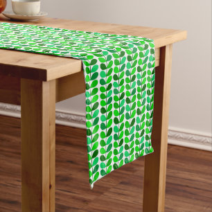 Mid Century Danish Leaves, Emerald and Lime Green Short Table Runner