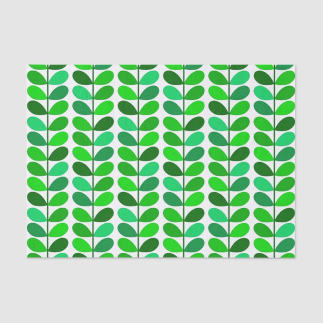 Mid Century Danish Leaves, Emerald and Lime Green Tissue Paper (Front)