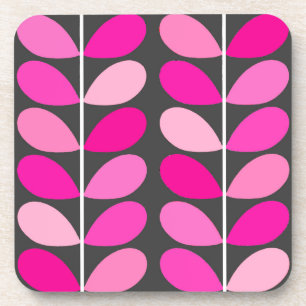 Mid Century Danish Leaves, Fuchsia Pink and Gray Coaster