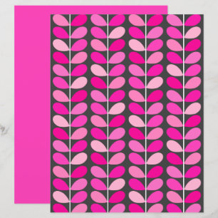Mid Century Danish Leaves, Fuchsia Pink and Grey