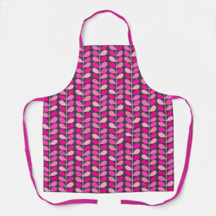 Mid Century Danish Leaves, Fuchsia Pink and Grey A Apron