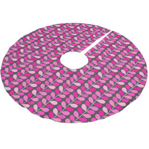 Mid Century Danish Leaves, Fuchsia Pink and Grey Brushed Polyester Tree Skirt