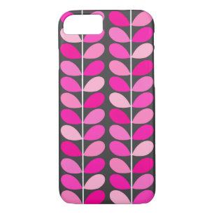 Mid Century Danish Leaves, Fuchsia Pink and Grey iPhone 8/7 Case