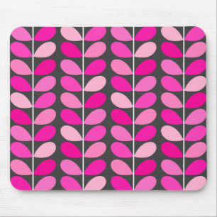 Mid Century Danish Leaves, Fuchsia Pink and Grey Mouse Mat