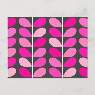 Mid Century Danish Leaves, Fuchsia Pink and Grey Postcard