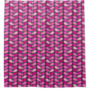 Mid Century Danish Leaves, Fuchsia Pink and Grey Shower Curtain