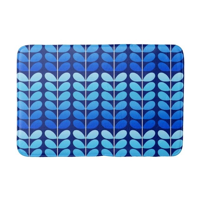 Mid Century Danish Leaves, Navy and Cobalt Blue Bath Mat (Front)