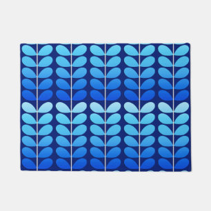Mid Century Danish Leaves, Navy and Cobalt Blue Doormat