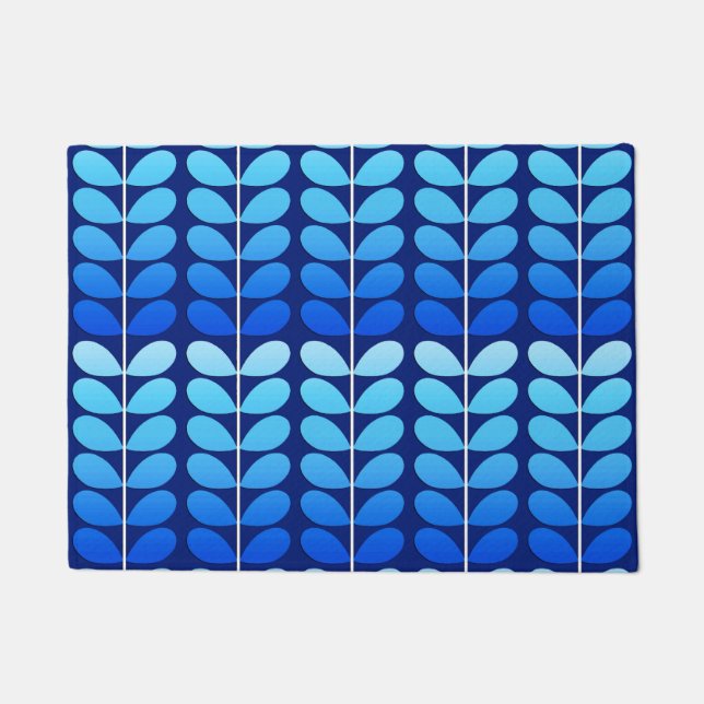 Mid Century Danish Leaves, Navy and Cobalt Blue Doormat (Front)