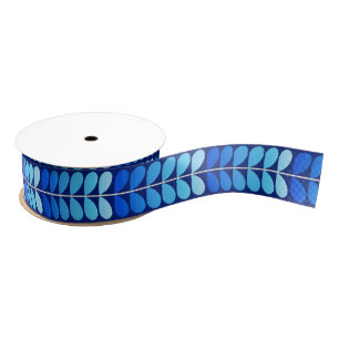 Mid Century Danish Leaves, Navy and Cobalt Blue Grosgrain Ribbon