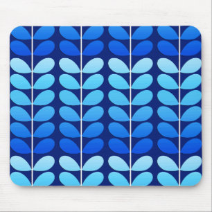 Mid Century Danish Leaves, Navy and Cobalt Blue Mouse Mat