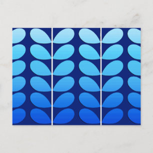 Mid Century Danish Leaves, Navy and Cobalt Blue Postcard