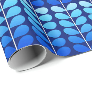 Mid Century Danish Leaves, Navy and Cobalt Blue Wrapping Paper
