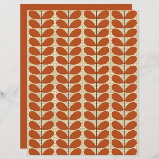 Mid Century Danish Leaves, Rust Brown and Beige  (Front/Back)