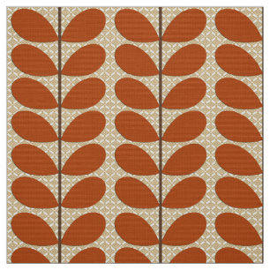 Mid Century Danish Leaves, Rust Brown and Beige Fabric