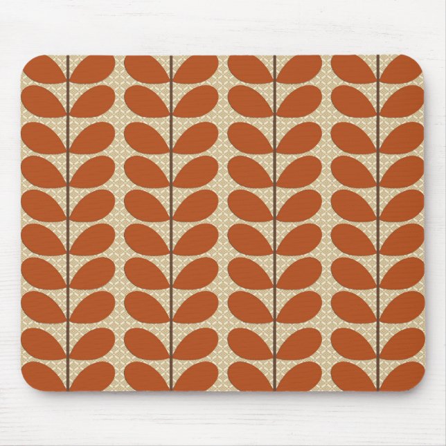 Mid Century Danish Leaves, Rust Brown and Beige Mouse Mat (Front)