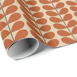 Mid Century Danish Leaves, Rust Brown and Beige Wrapping Paper