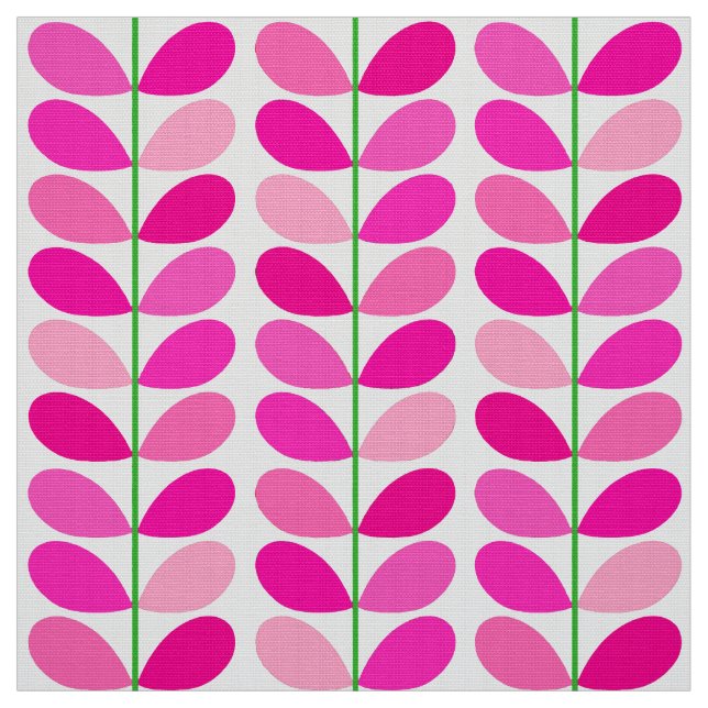 Mid Century Danish Leaves, Shades of Fuchsia Pink Fabric (Swatch)