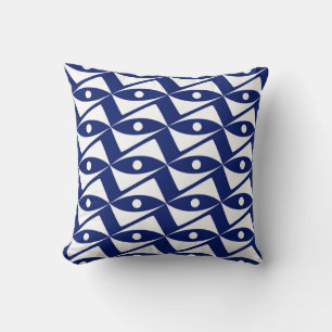 Mid-Century Delta Wings - navy and white Cushion